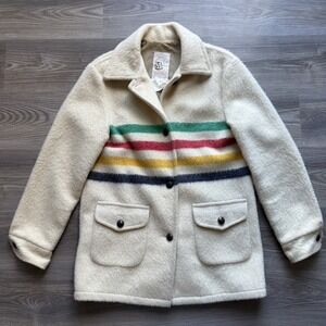 VTG Hudson's Bay Wool Point Blanket Jacket Coat Stripes Womens Size 12